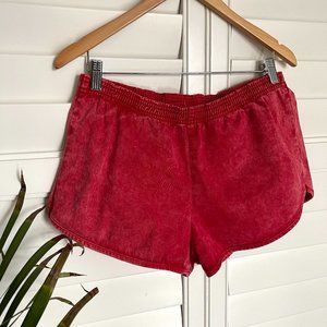 American Apparel Red Acid Washed Denim Shorts